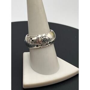 Locke Designer Geometric Shapes Sterling Silver Band Ring Size 9, 15 grams, 10mm
